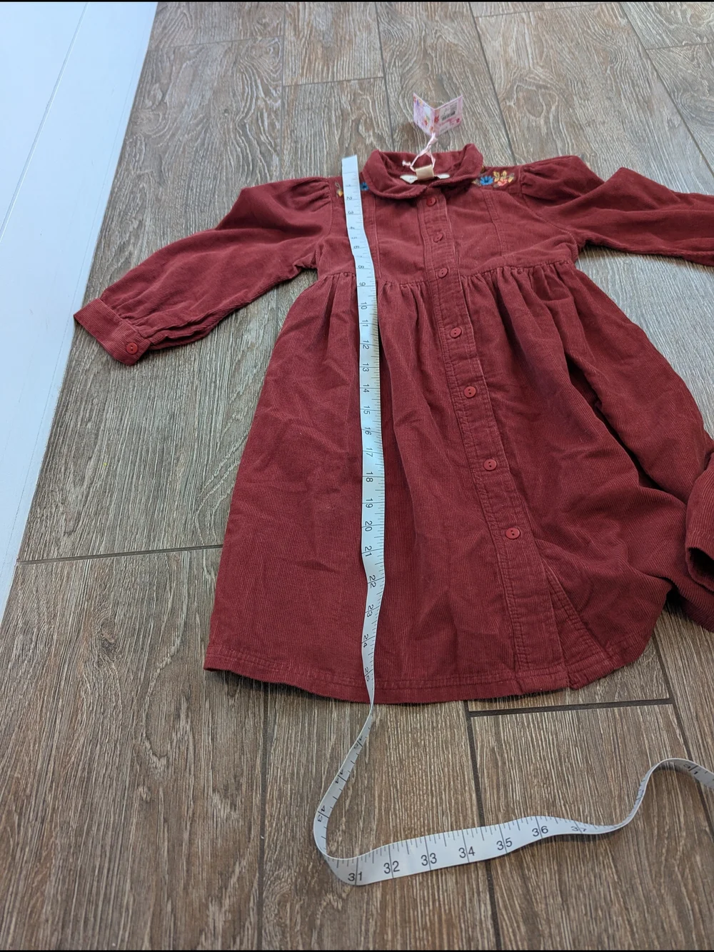 April Cornell Girls Cranberry Corduroy Dress Embroidered 5-6 NWT Puff Sleeve